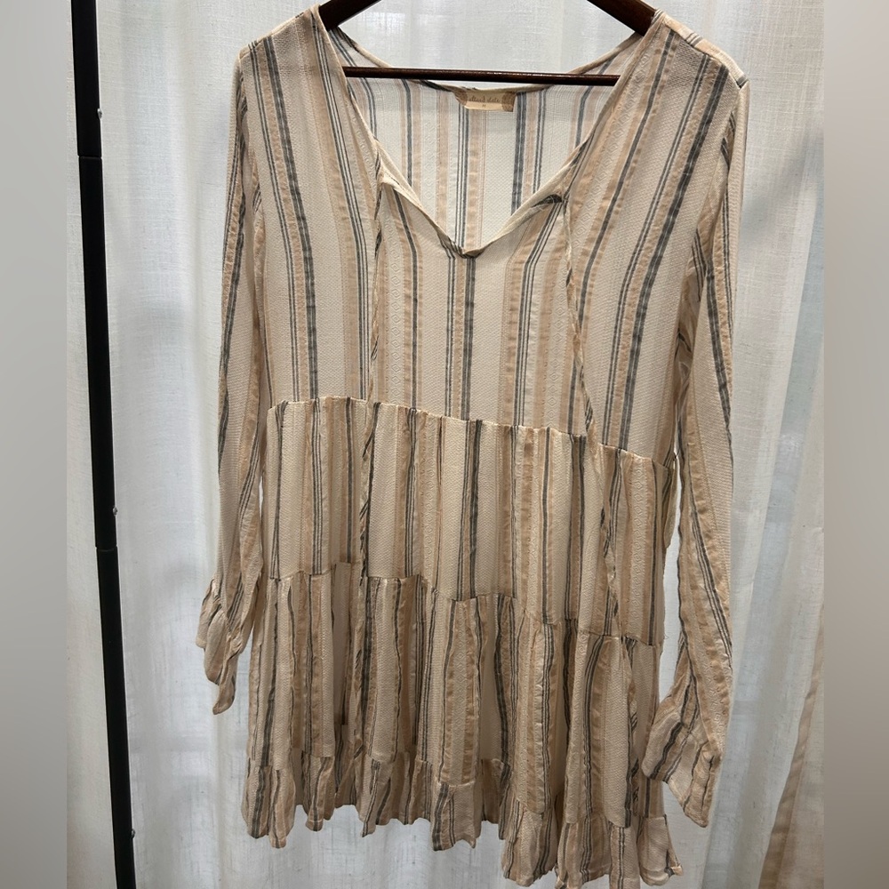 Altar'd State White, Beige and Navy Blue  Striped Mini Dress